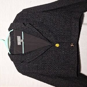 Vintage Black Textured Blazer, Cropped with Gold Buttons, Jason Bolden, 12, NWOT